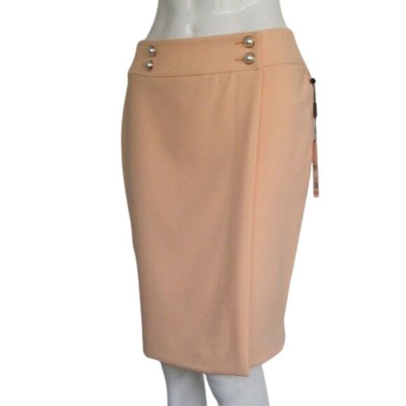 new CALVIN KLEIN Skirt, 2,  Peach, Faux Wrap, Big Button Accent, Back Zipper - Picture 4 of 12